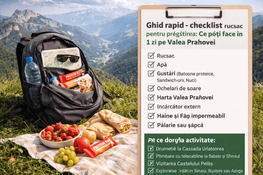 Checklist vizual pentru pregătirea rucsacului înainte de o excursie