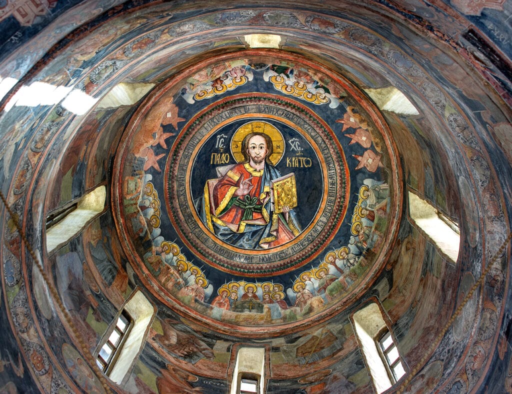Pantocrator fresco in the Old Church of Sinaia Monastery