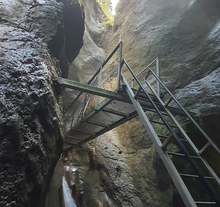 Metal ladders inside Seven Ladders Canyon near Brașov