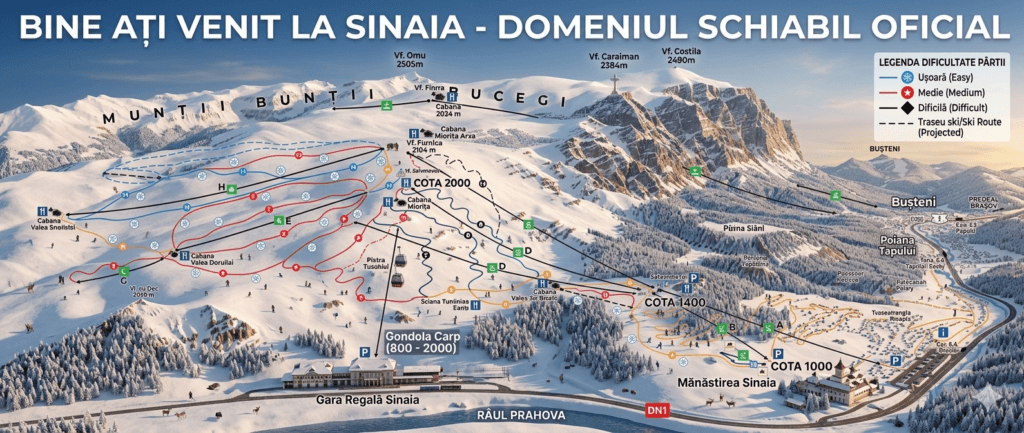 Hartă ilustrată a domeniului schiabil Sinaia