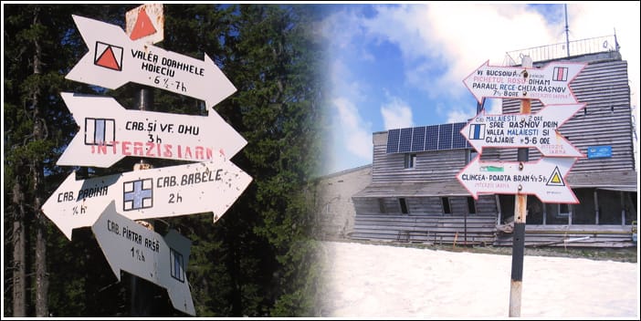 Stâlpi și marcaje turistice în zona Cota 2000