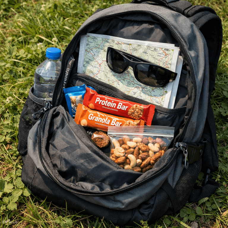 Rucsac, hartă și ochelari pregătite pentru o excursie