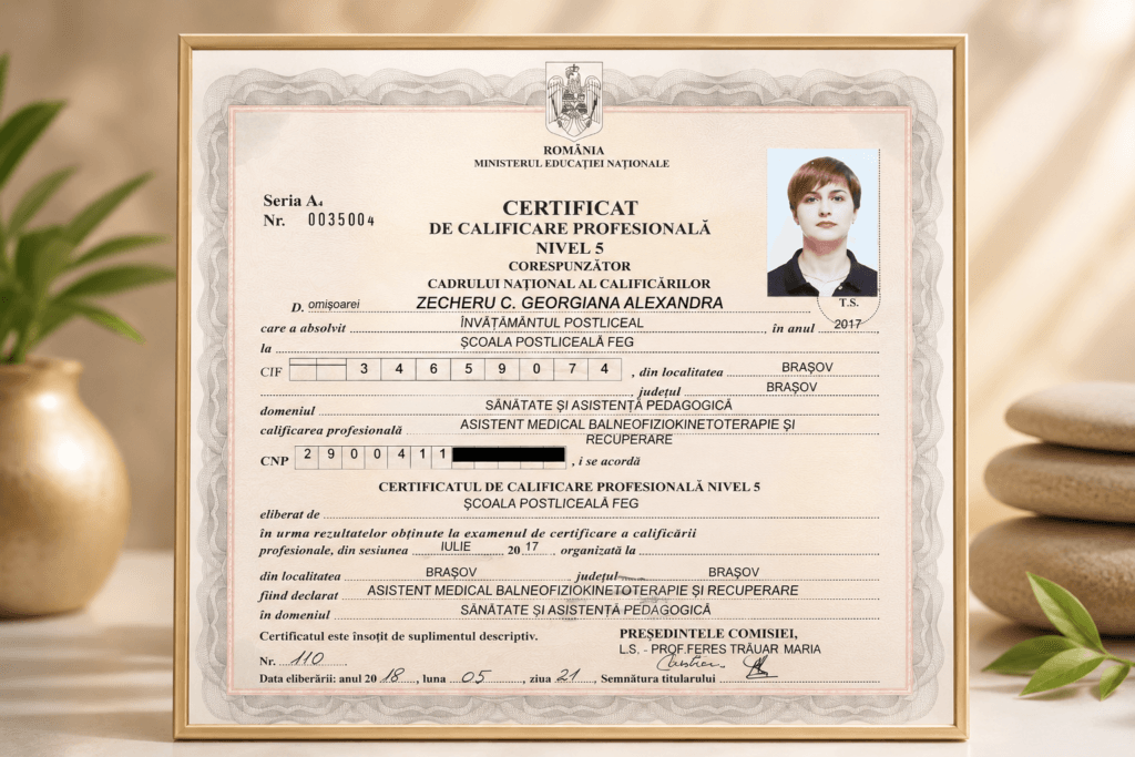 Certificat asistent medical balneofiziokinetoterapie Alexandra Zecheru