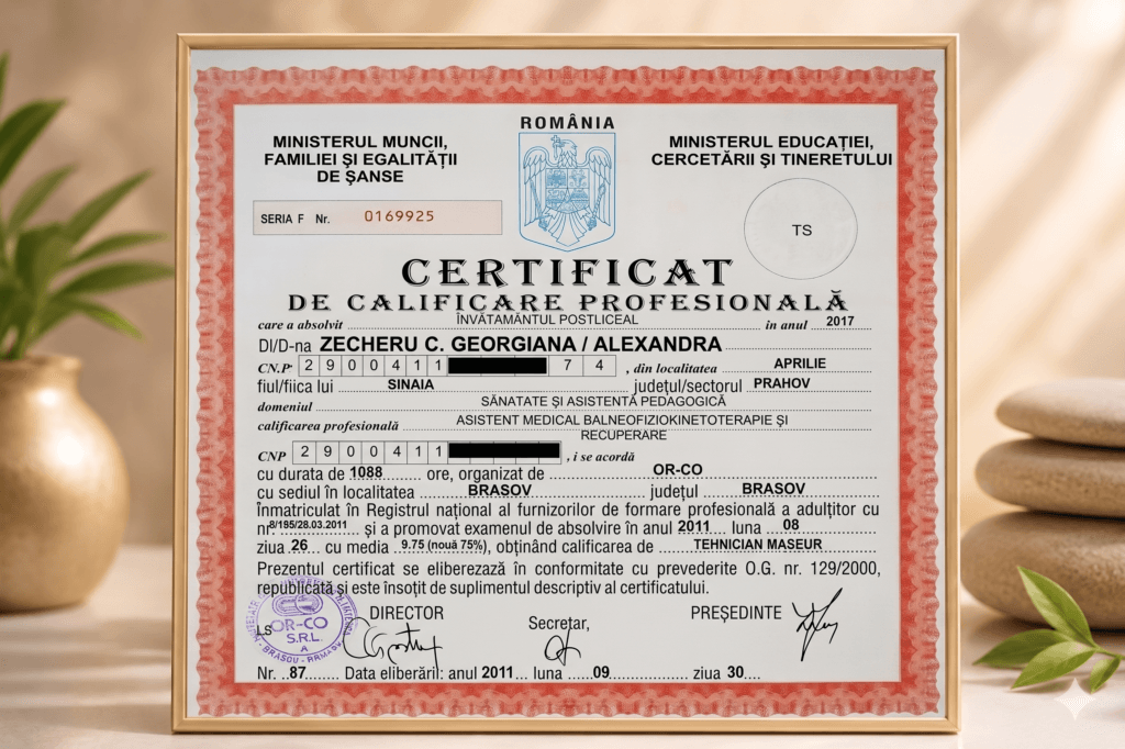 Diplomă tehnician maseur Alexandra Zecheru