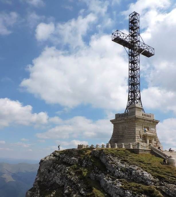 Caraiman Cross in the Bucegi Mountains, Romania, above Busteni