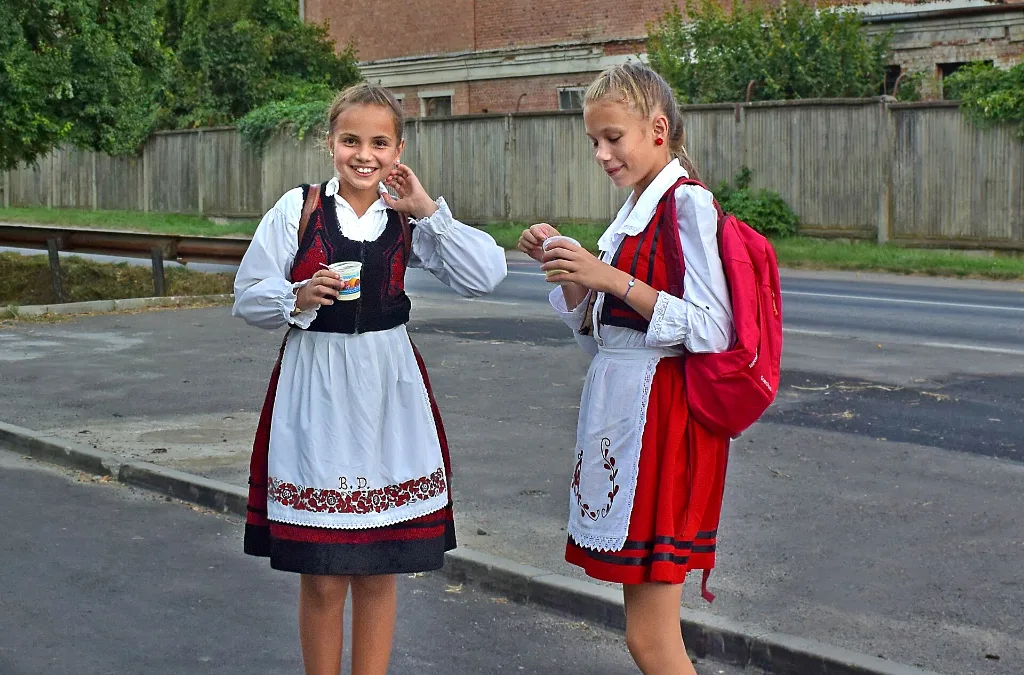 Dansatori în costume populare tradiționale românești