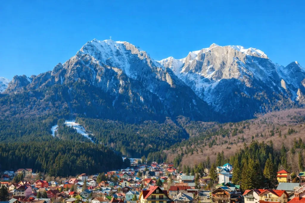Valea Prahovei văzută spre Munții Bucegi