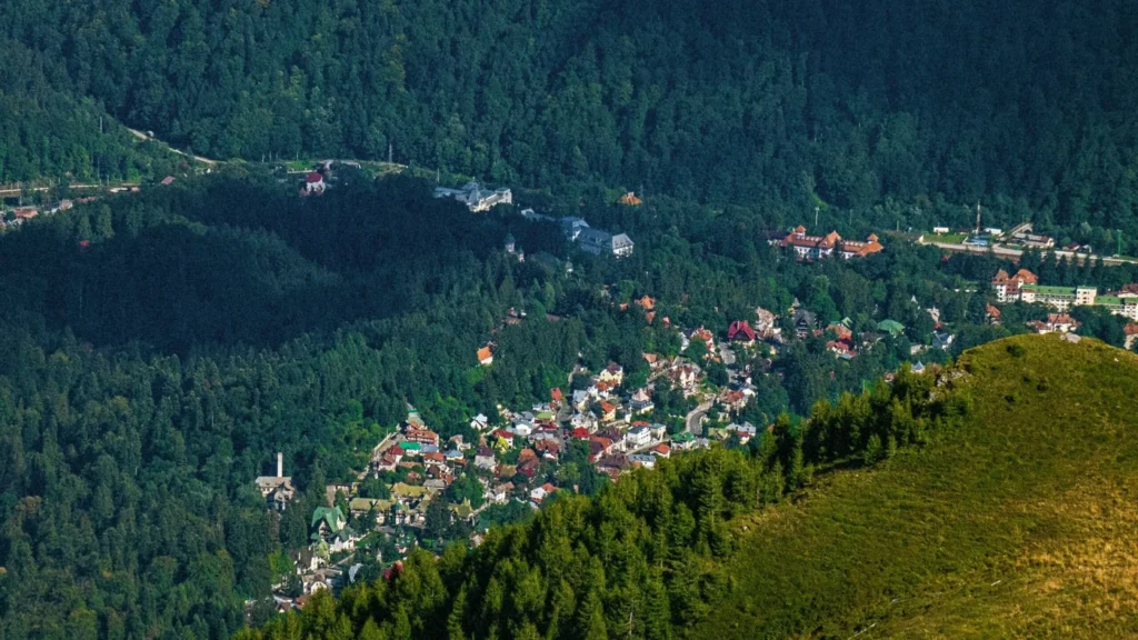 Sinaia văzută de sus, între pădurile de pe Valea Prahovei